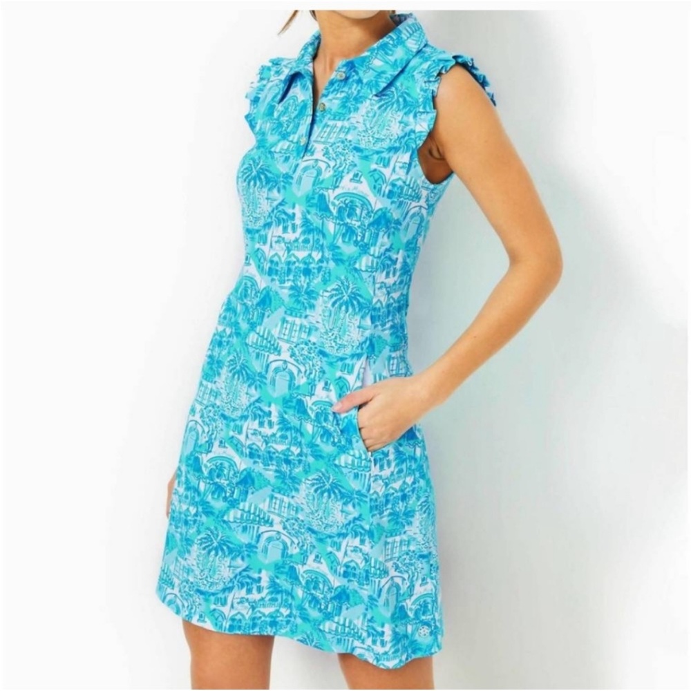 NWOT! Lilly Pulitzer Luxletic Silvia Dress Amalfi Blue Sunny State Of Mind XS - Picture 7 of 8